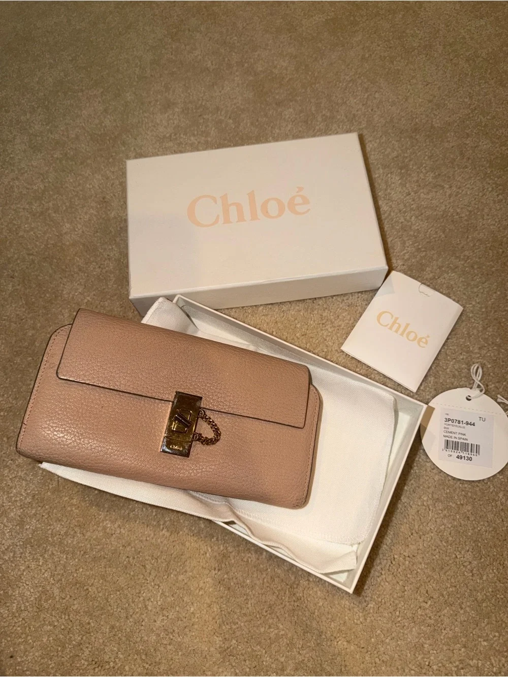 Chloe Blush Tan Leather Wallet with Gold Hardware